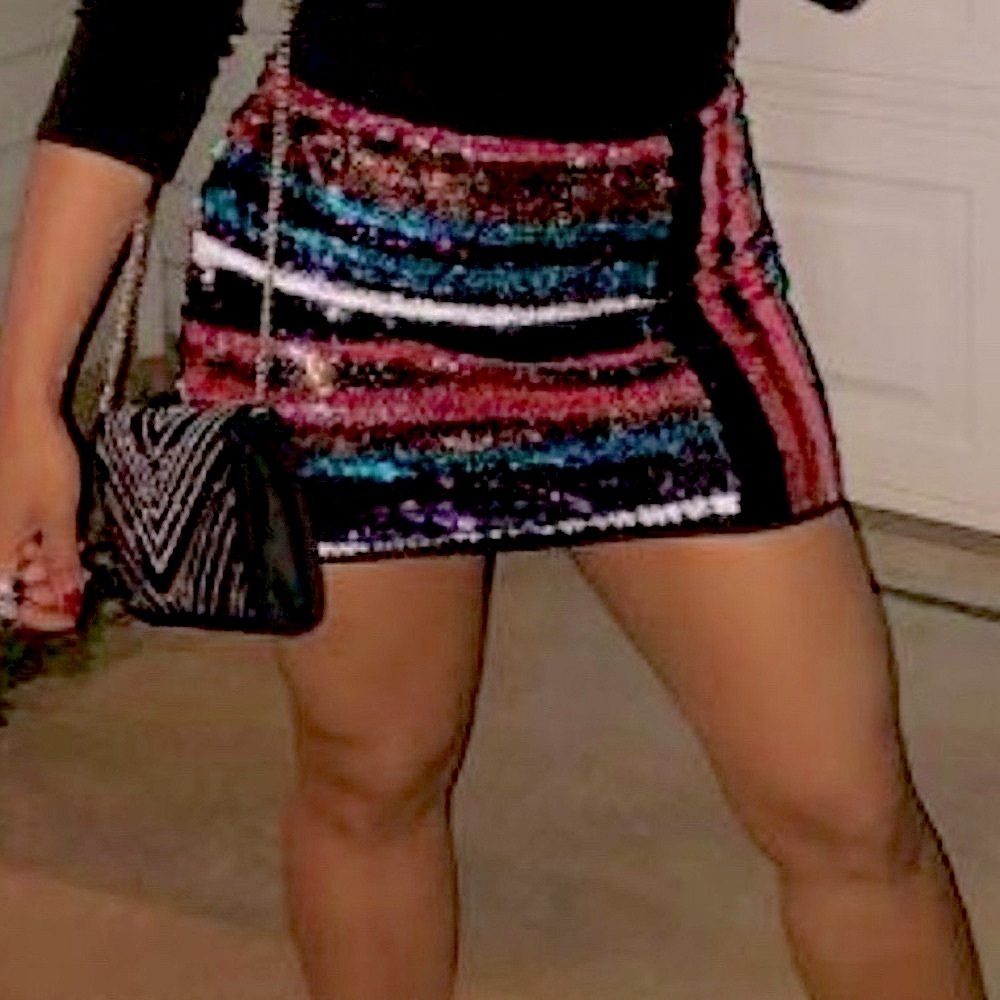 Privy Sequin Mini Skirt Black and Blue - Picture 8 of 11
